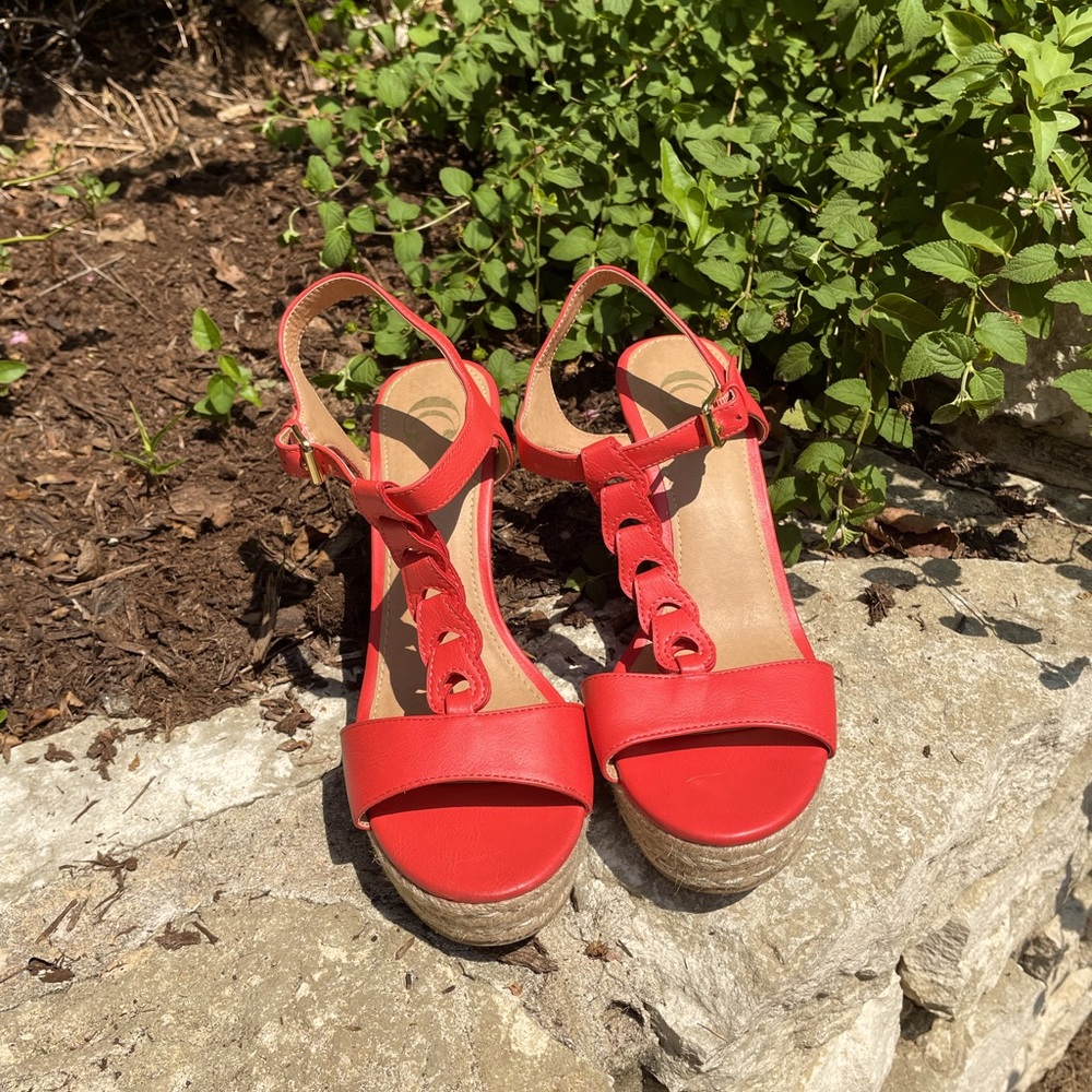 Salmon, Wedge, Open-toe Sandals, size 10